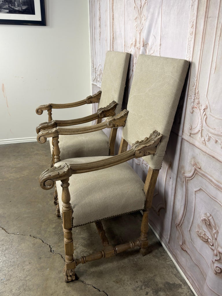 Pair of Exceptional Spanish Baroque Throne Armchairs with Hand-Carved Lion Heads