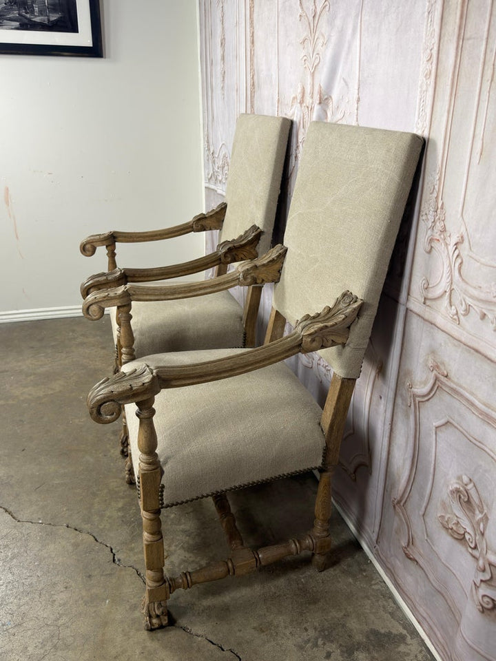 Pair of Exceptional Spanish Baroque Throne Armchairs with Hand-Carved Lion Heads