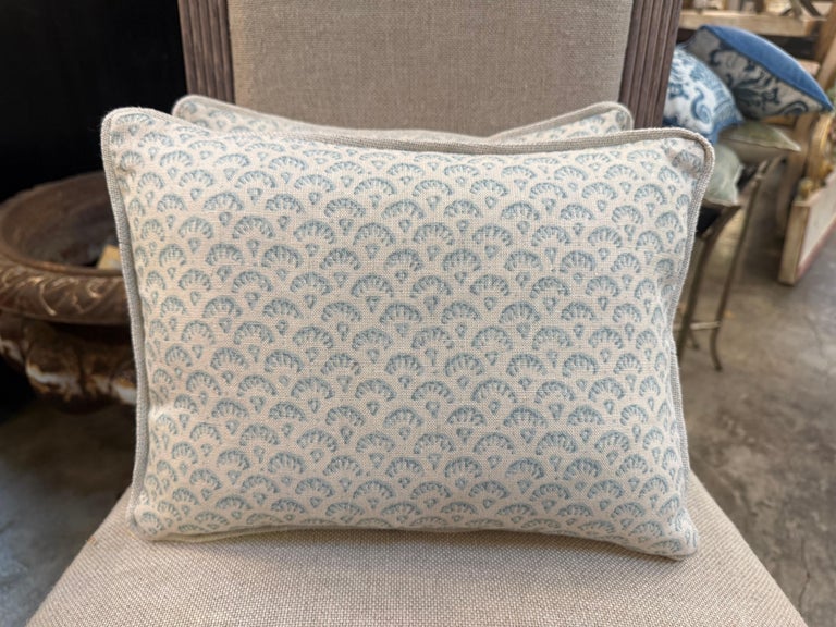 Artisan Crafted Blue Motif Decorative Pillows in Printed Linen