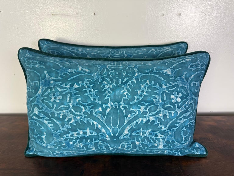 Pair of Teal Fortuny Style Decorative Pillows