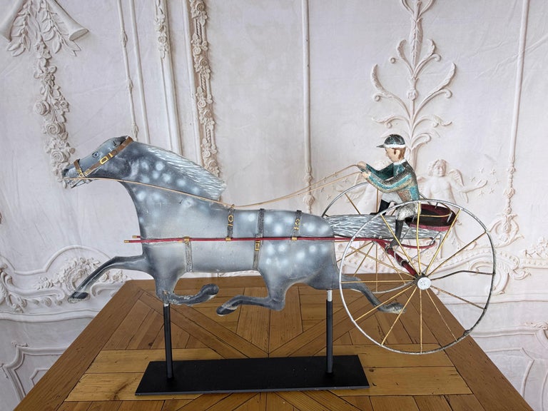 American Folk Art Painted Metal Horse & Sulky Weathervane