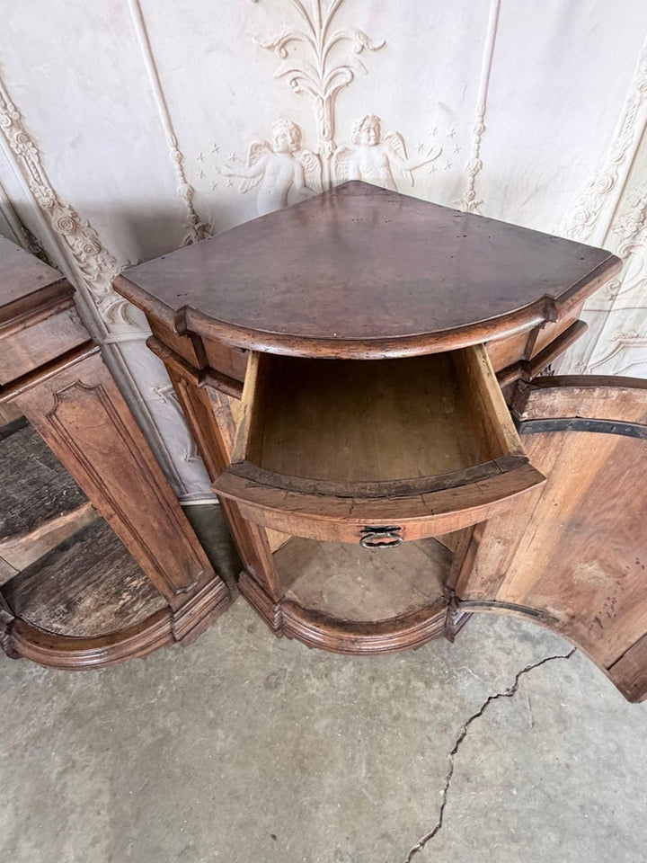 Pair of 18th Century Italian Walnut Corner Cabinets