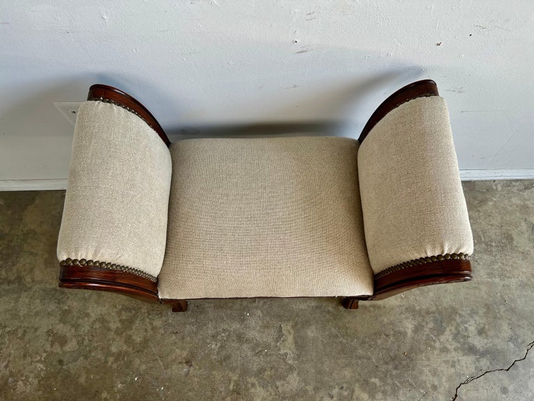 French Linen Upholstered Bench C. 1940's