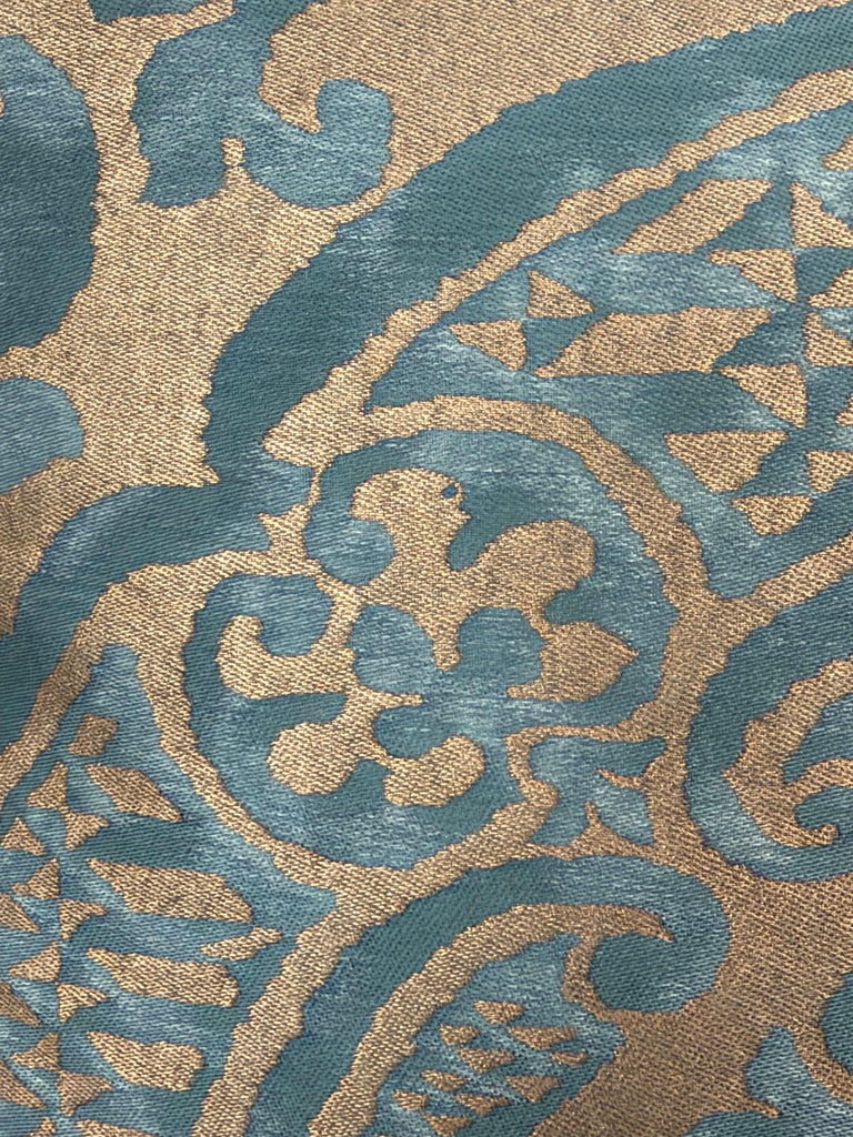Authentic Fortuny Aquamarine Velvet &amp; Gold Pillows, Italy, 21st Century