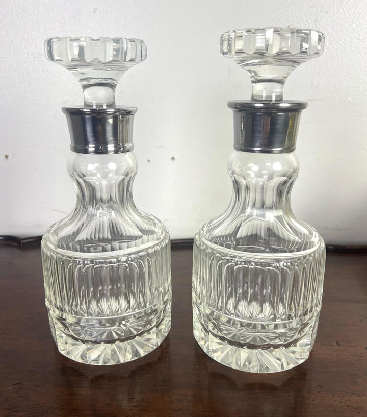 Pair of Cut Crystal & Silver Decanters C. 1930's