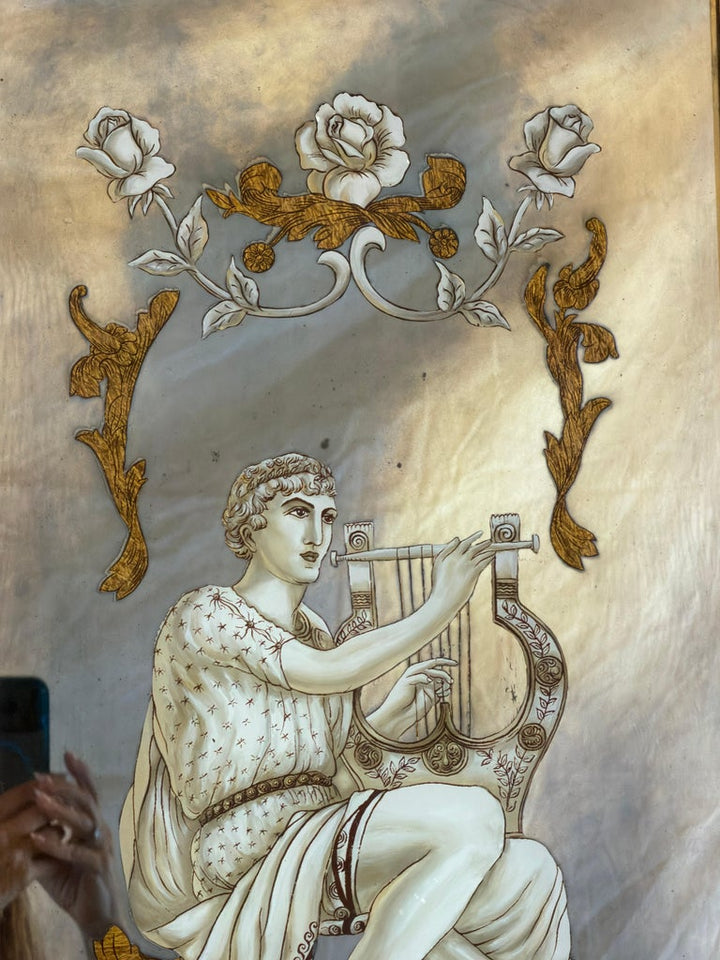 Neoclassical Reverse Painted Mirror Panels, Early 20th Century