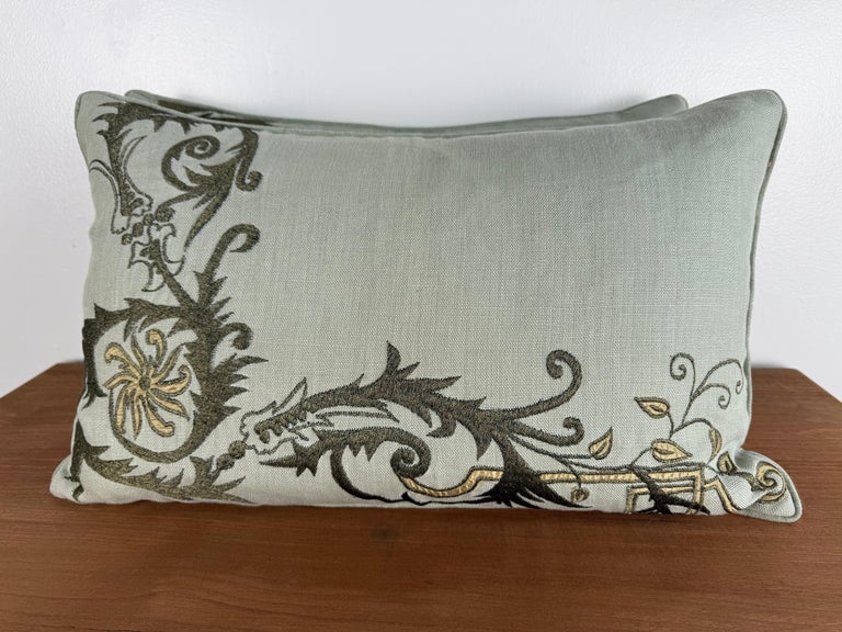 Pair of Custom Embroidered Linen Pillows