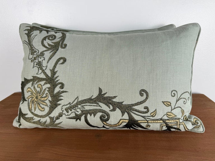 Pair of Custom Embroidered Linen Pillows