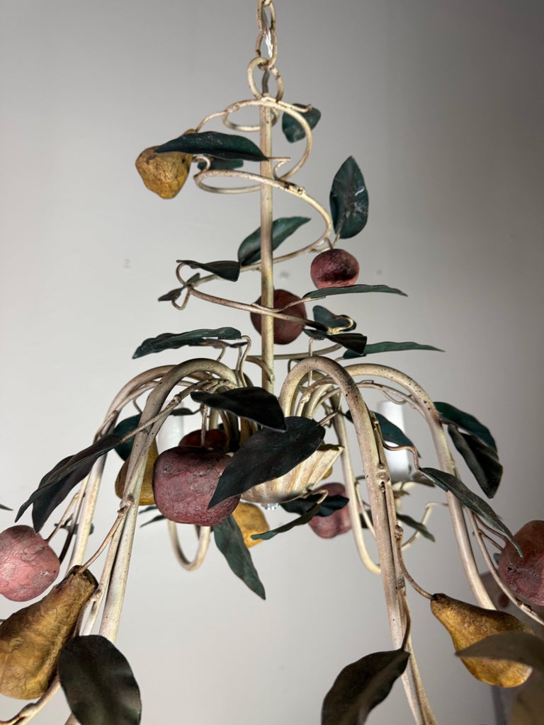 talian Tole Six-Light Fruit-Form Chandelier with Polychrome Leaves