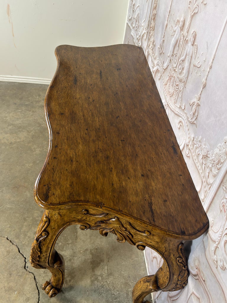 Italian Rococo Style Hand- Carved Walnut Console Table