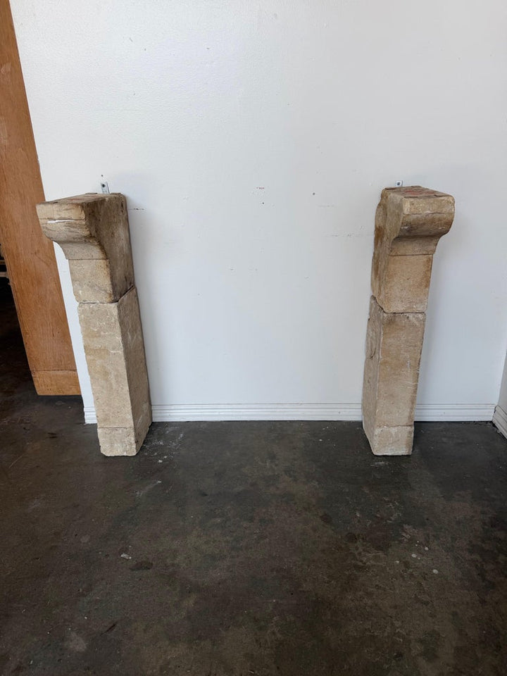 Petite 18th Century French Limestone Fireplace Mantel With Scrolled Corbels