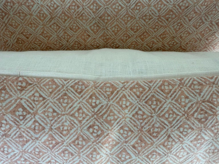 Pair of Custom Printed Linen Pillows in Terracotta and Ivory