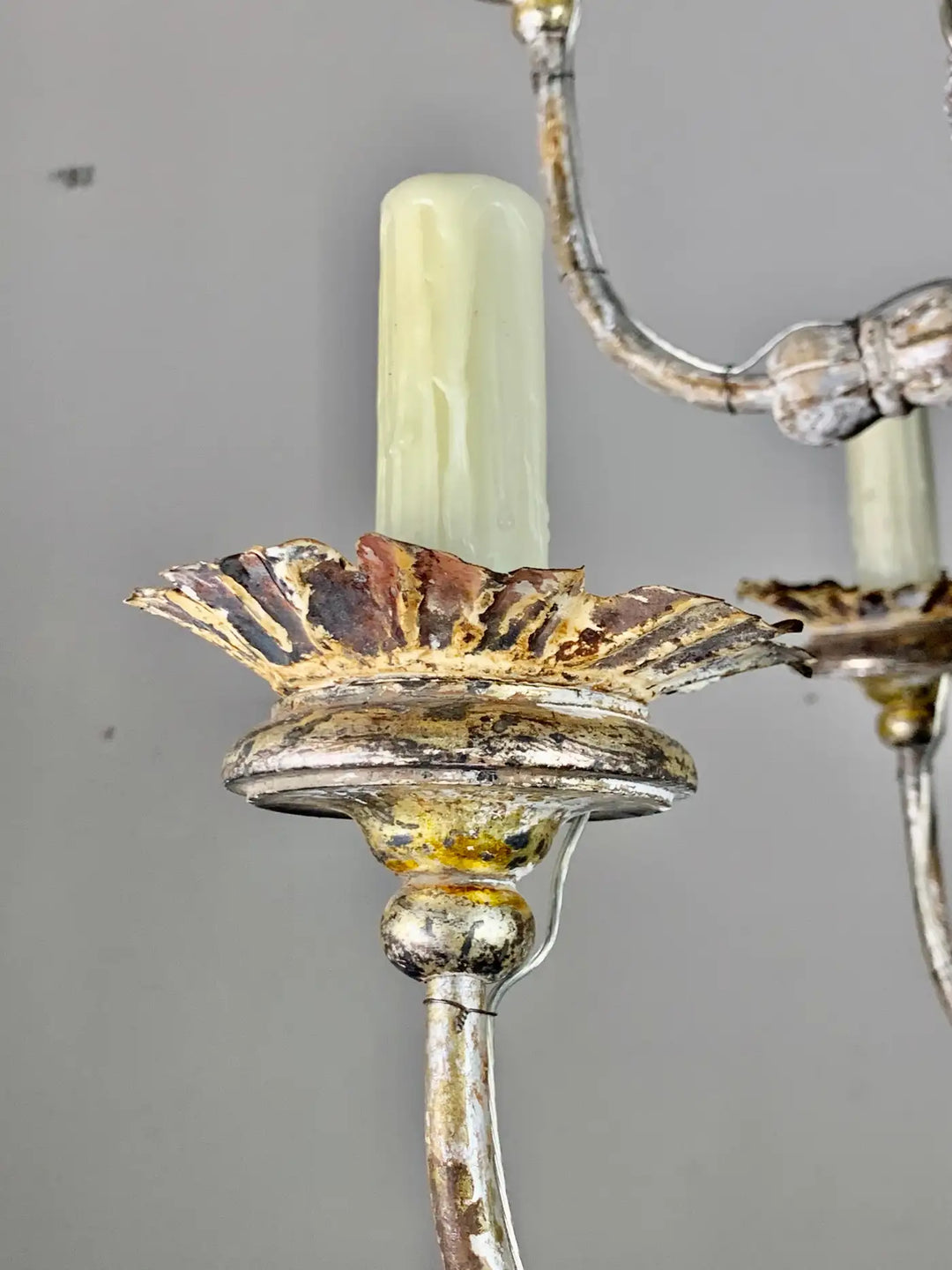 Two-Tier Silvered Wood and Metal Chandelier