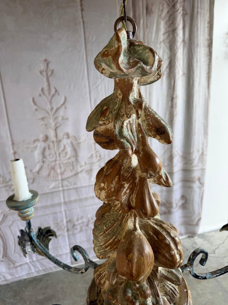 Italian Rococo Painted Wood & Iron 6-Light Chandelier with Fruit Garland