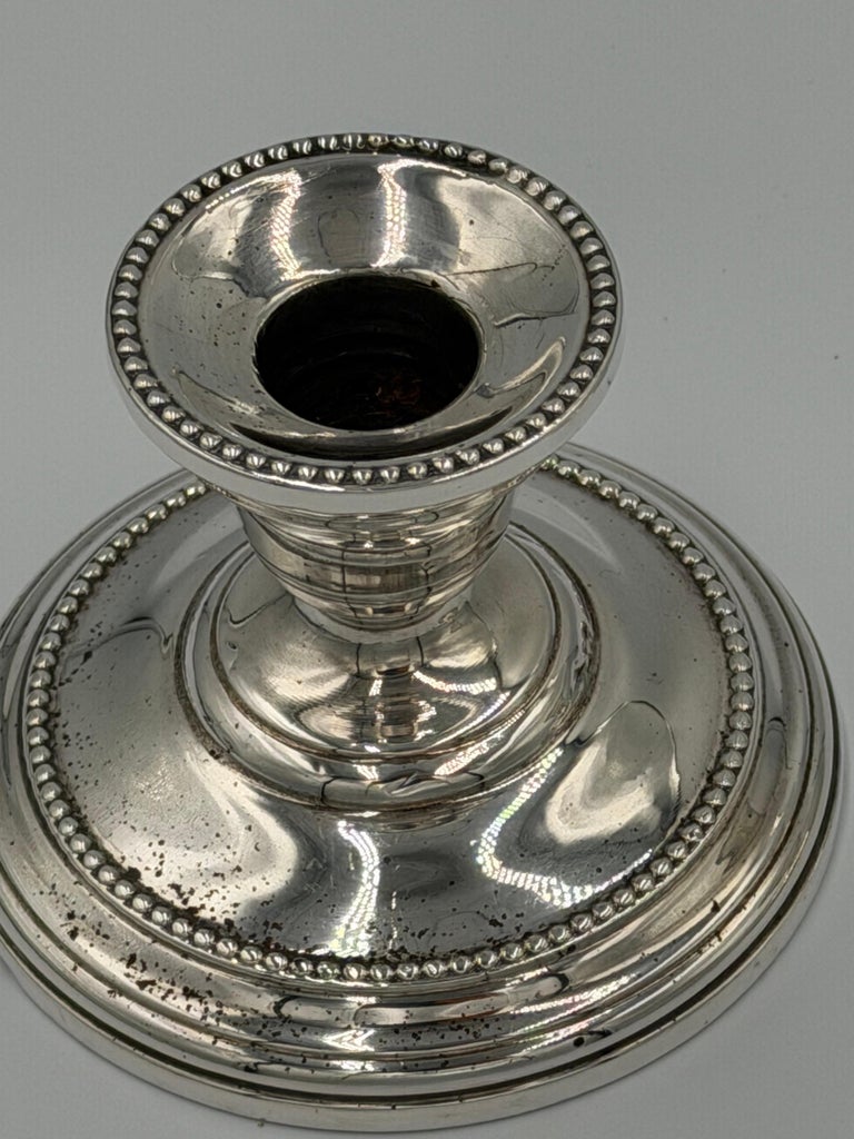 Pair of Antique Sterling Silver Candlesticks with Beaded Rim Detail