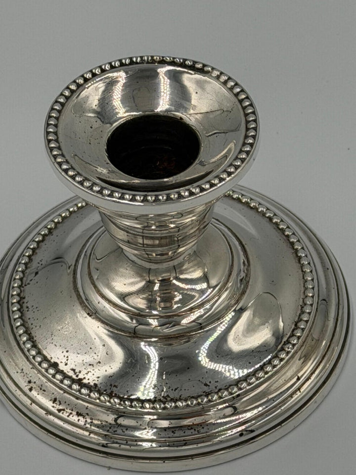 Pair of Antique Sterling Silver Candlesticks with Beaded Rim Detail