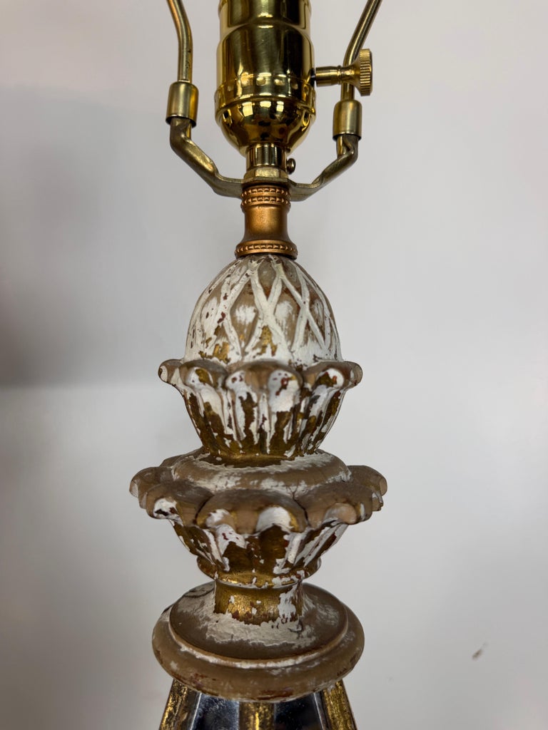 Vintage Italian Mirrored Obelisk Table Lamps, Giltwood, 1940s-50s