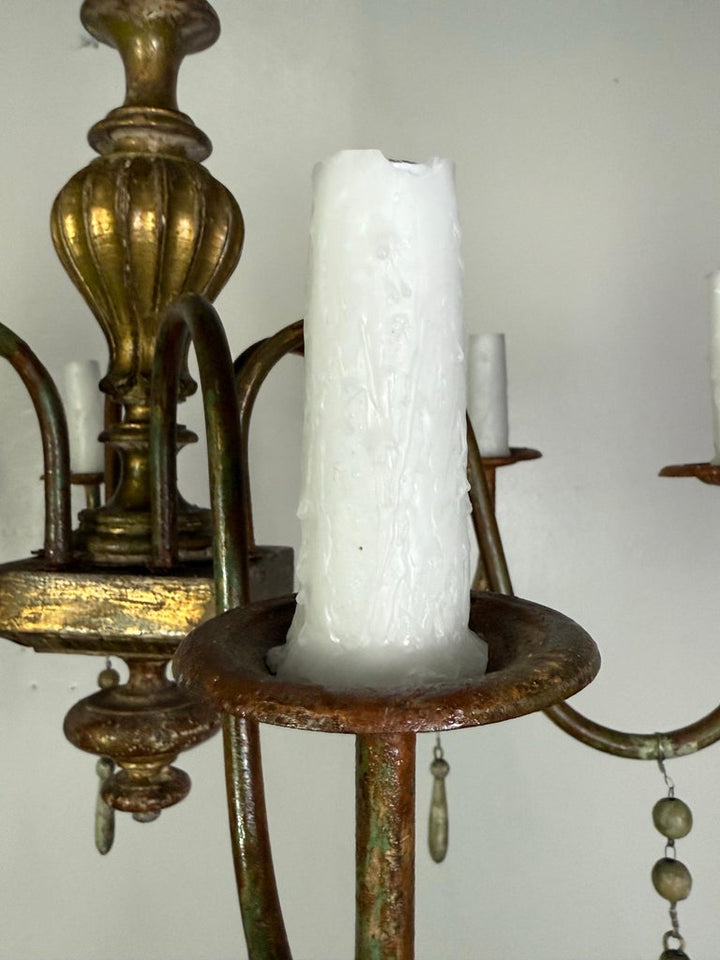 French Giltwood Chandelier w/ Wood Tassels-Pair is Available