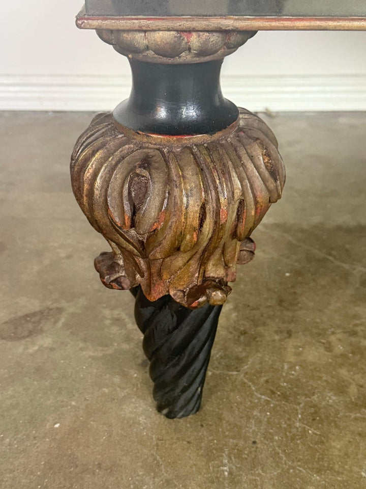 Hollywood Regency Mirrored Coffee Table with Carved Wood and Twisted