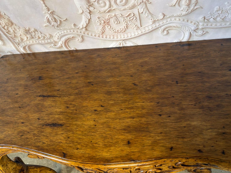 Italian Rococo Style Hand- Carved Walnut Console Table