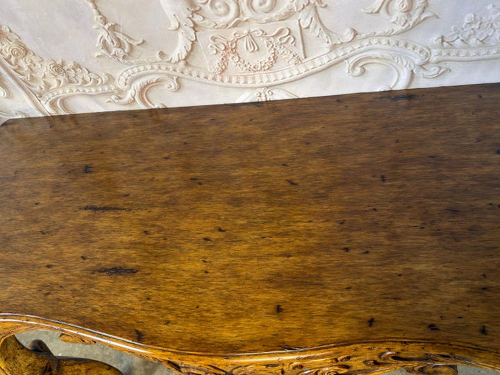 Italian Rococo Style Hand- Carved Walnut Console Table