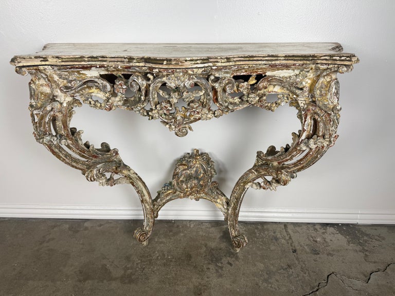 19th-Century Italian Rococo Painted and Giltwood Console Table