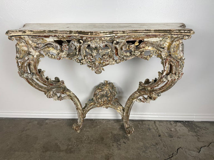 19th-Century Italian Rococo Painted and Giltwood Console Table