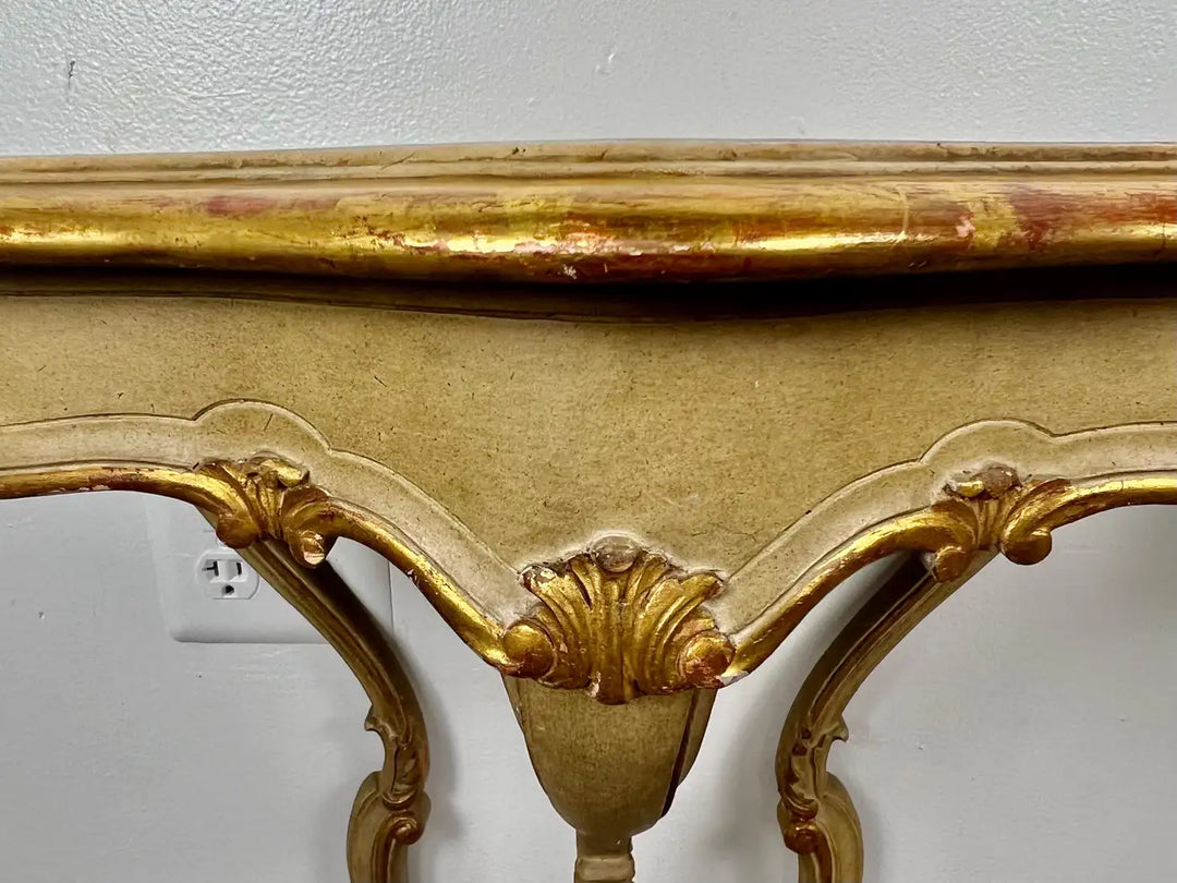 Pair of Italian Painted & Parcel Gilt Consoles w/ Drawers