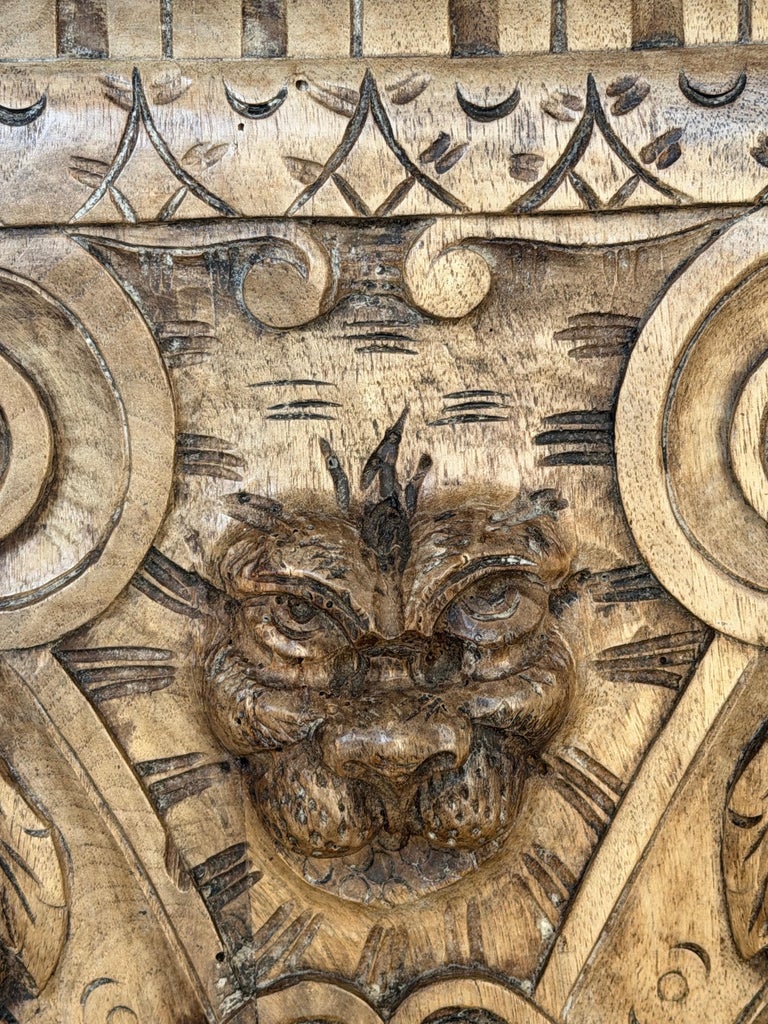 Pair of 19th C. Italian Renaissance Sgabello Hall Chairs - Heavily Carved Walnut