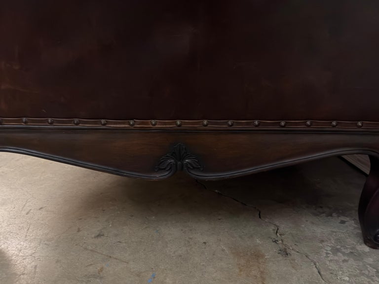 Ralph Lauren Home "Belmont" Hand-Carved Leather Camelback Sofa With Scroll Arms