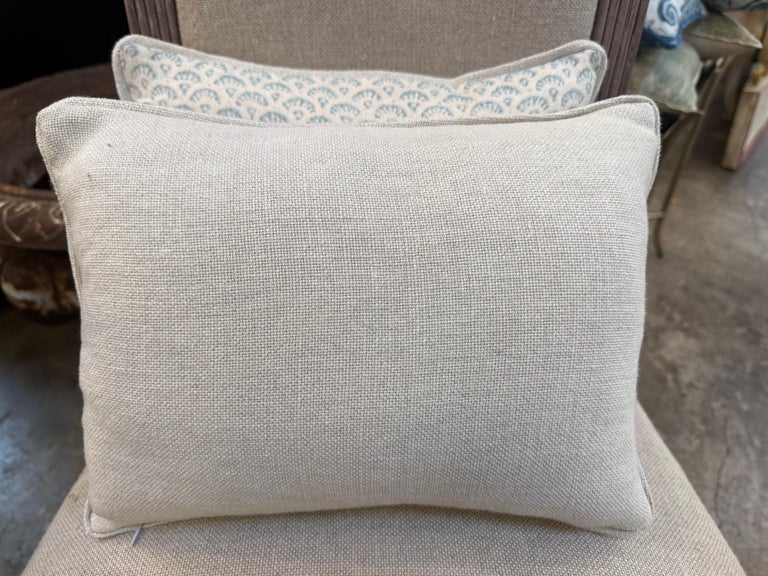 Artisan Crafted Blue Motif Decorative Pillows in Printed Linen