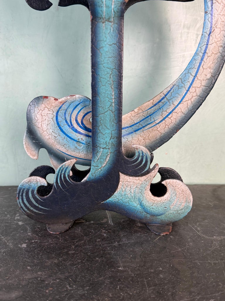 Vintage Folk Art Carved Whale Kinetic Sculpture on Stylized Ocean Base