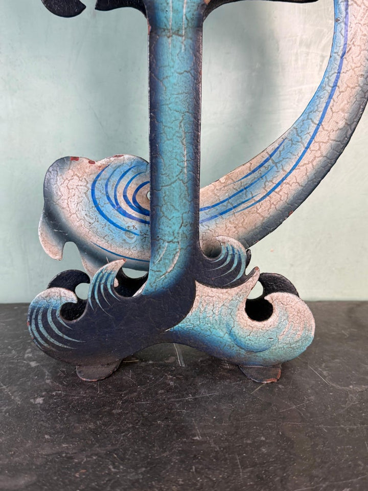 Vintage Folk Art Carved Whale Kinetic Sculpture on Stylized Ocean Base