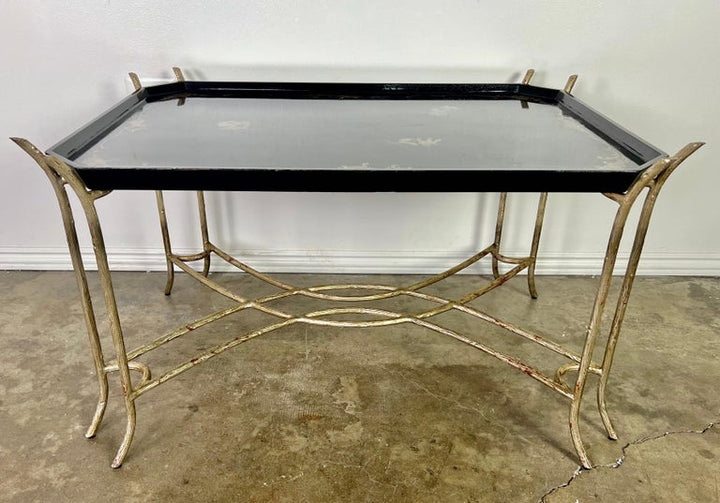 Chinoiserie Lacquered Tea Table on Metal Base by Ebanista