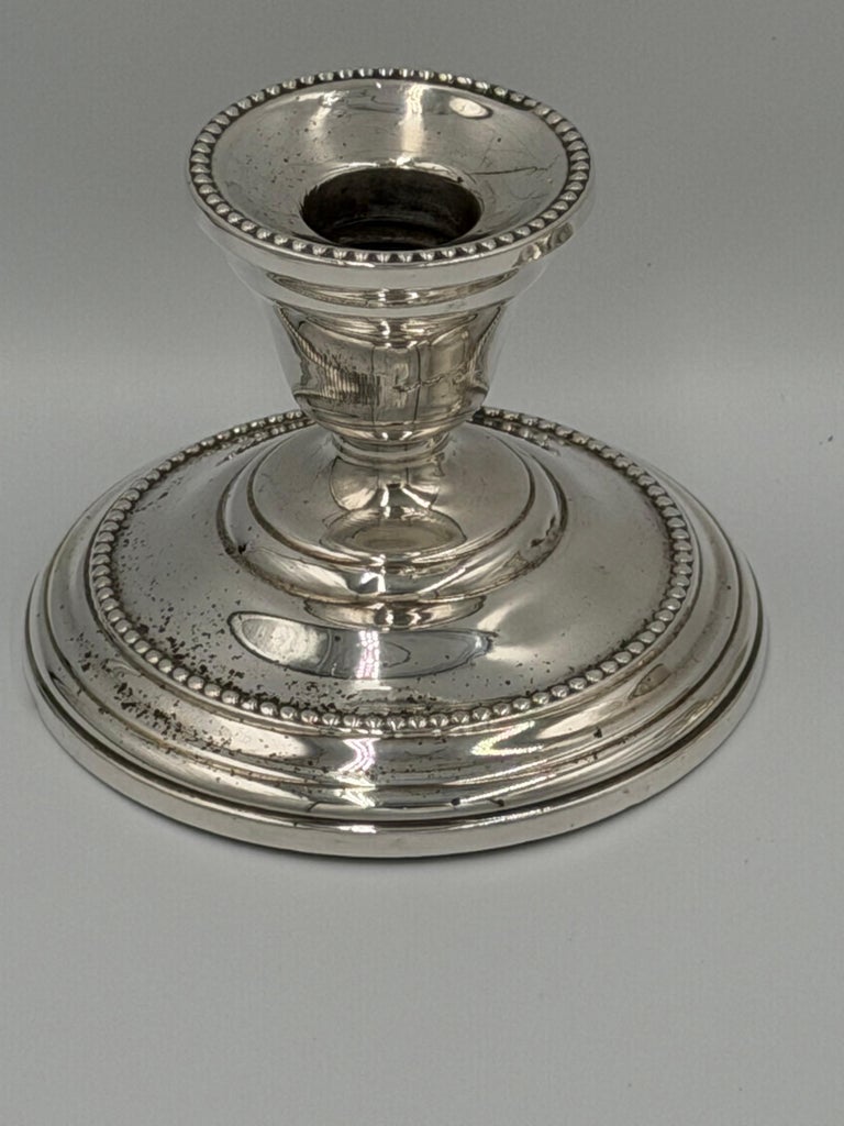 Pair of Antique Sterling Silver Candlesticks with Beaded Rim Detail