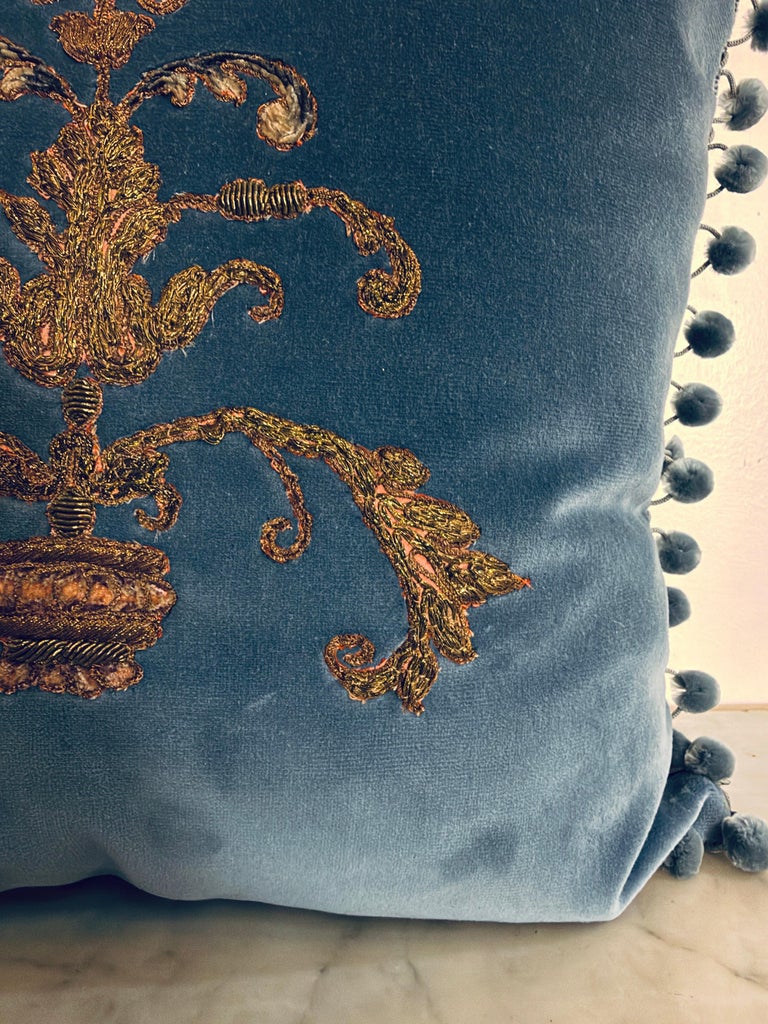 Pair 19th Century French Metallic Applique - Hand-Embroidered Velvet Pillows