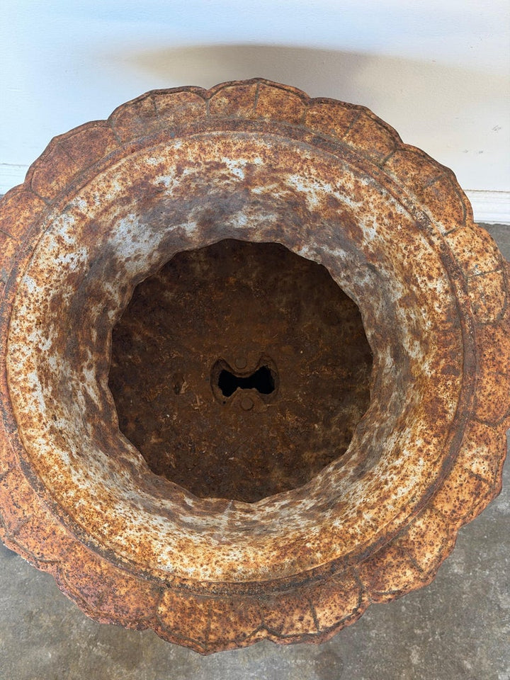 Antique French Cast Iron Garden Urn, Distressed Patina, 19th Century