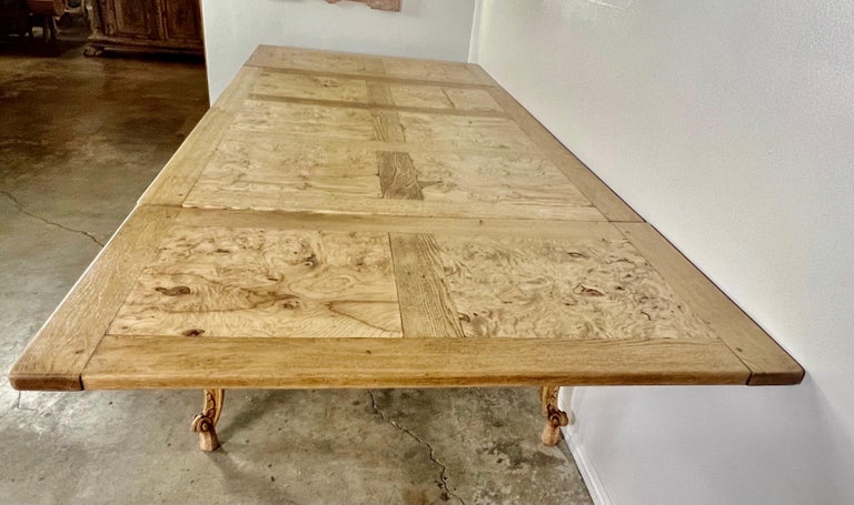 19th Century French White Oak & Burl Walnut Dining Table