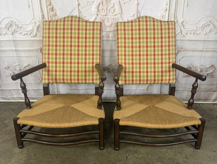 Pair of French Country Style Lounge Chairs w/ Ottomans
