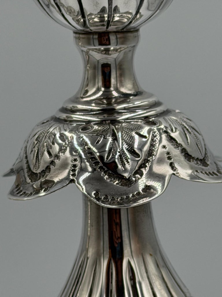 Pair of Antique Sterling Silver Baroque Revival Candlesticks with Repoussé