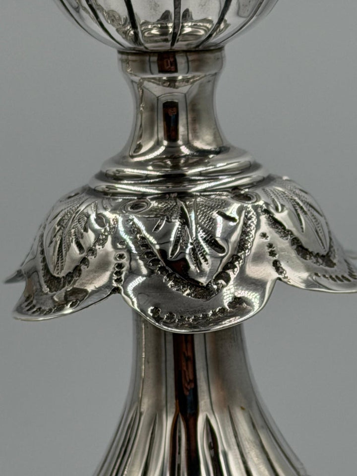 Pair of Antique Sterling Silver Baroque Revival Candlesticks with Repoussé