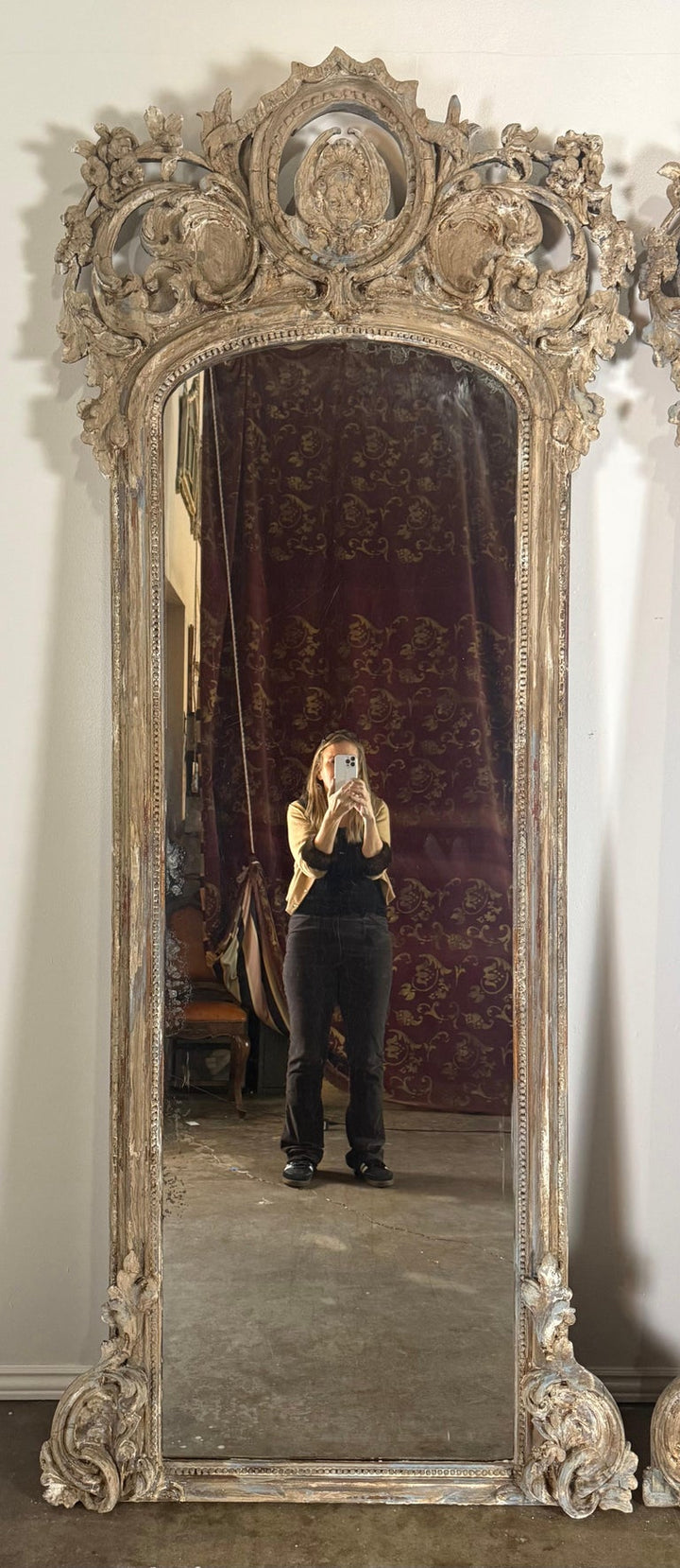 Pair of Monumental Italian Baroque Giltwood Mirrors-18th Century