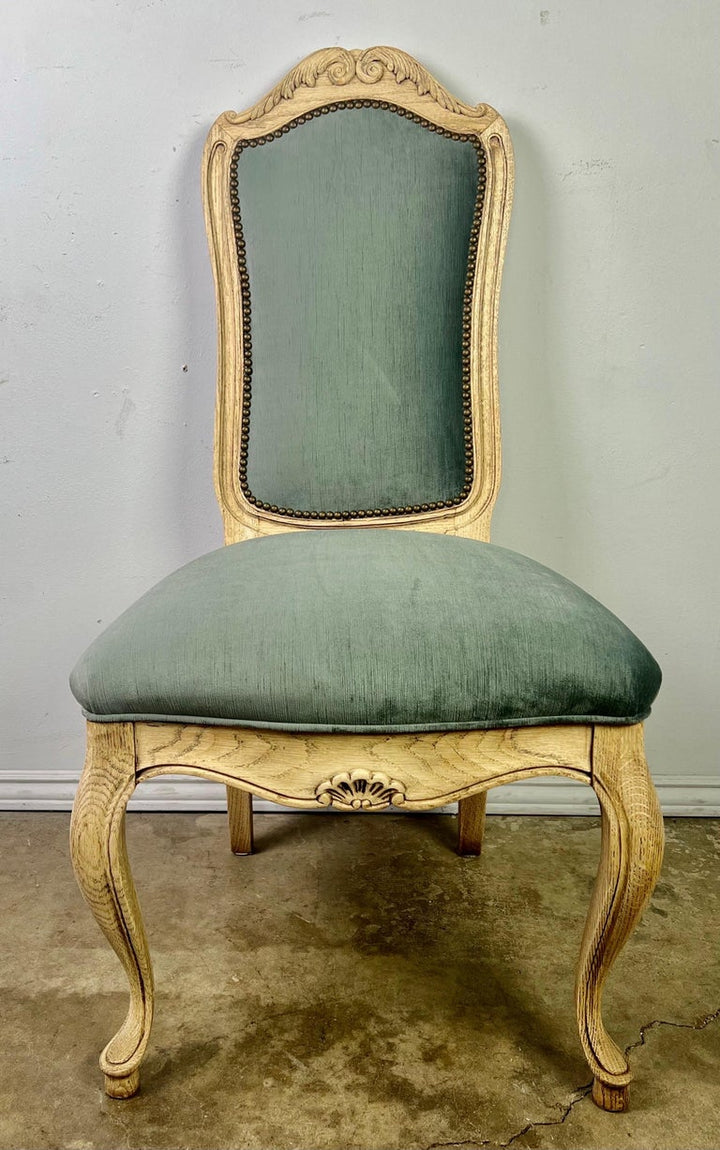 Set of Eight French Blue Velvet Dining Chairs C.1930's