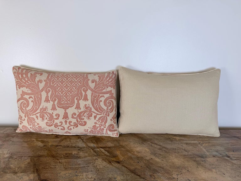 Pair of Bespoke Lumbar Pillows in Fortuny "Corone" Pattern