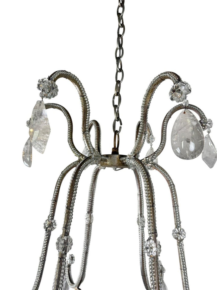 Elegant Rock Crystal and Iron Six-Light Chandelier