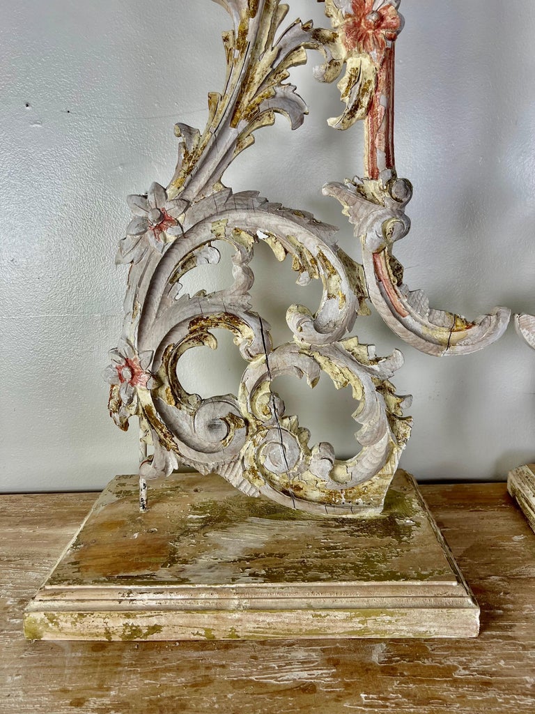 Pair of 19th C. Painted Italian Carvings on Bases