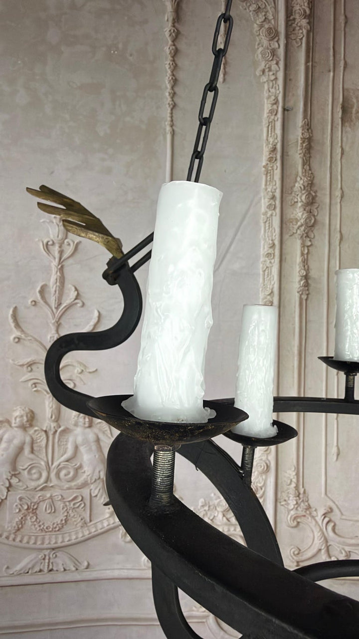 Serpentine Chandelier with Gilt Oak Leaves by Miamar Home
