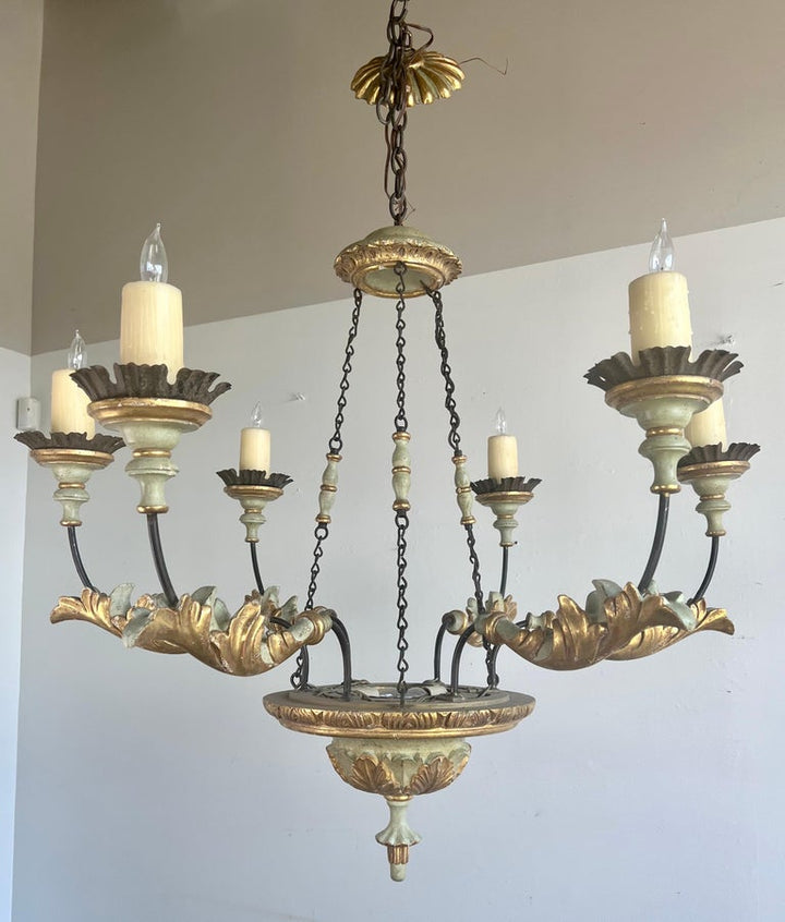 Italian Painted & Parcel Gilt Six Light Chandelier