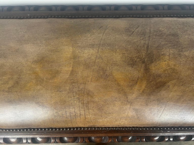 Leather Upholstered English Bench w/ Egg & Dart Detail