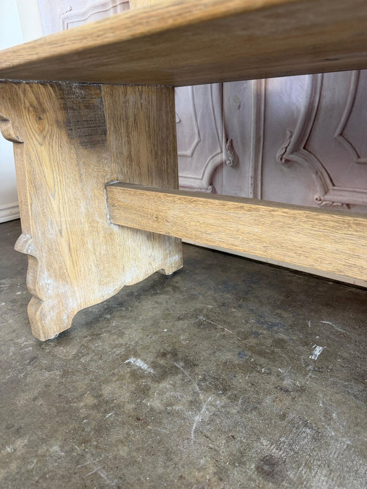 Rustic Hand-Carved Oak Benches, Pair, Folk Art / Spanish Colonial Style